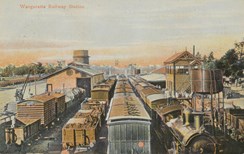 Goods trains at Wangaratta Railway Station, circa 1920