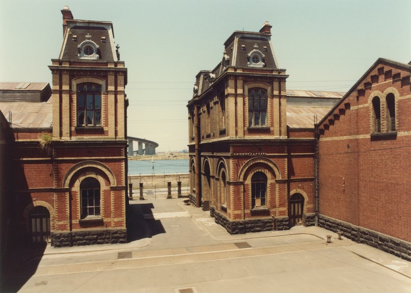 Centre courtyard and mansard towers, Spotswood Pumping Station, 1982.