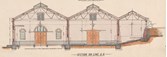 "Section on line A, B": detail of a print of a hand-coloured general arrangement drawing by Christian Kussmaul of the Melbourne & Metropolitan Board of Works sewerage pumping station at Spotswood
