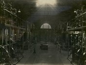 Spotswood Pumping Station. Interior of North Engine House, looking north, showing six steam engines over wells. John Halliday in bottom right hand corner.