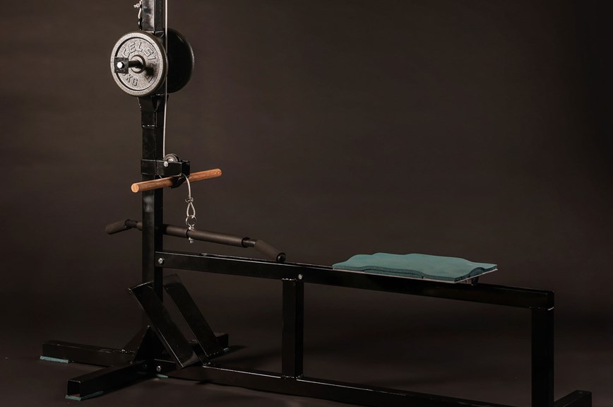 Large exercise machine with handles and weights attached.