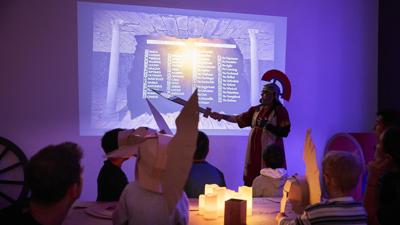 A Centurion gives a lecture to little Roman Warriors.