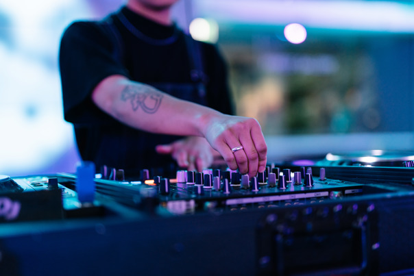 A DJ works his decks.