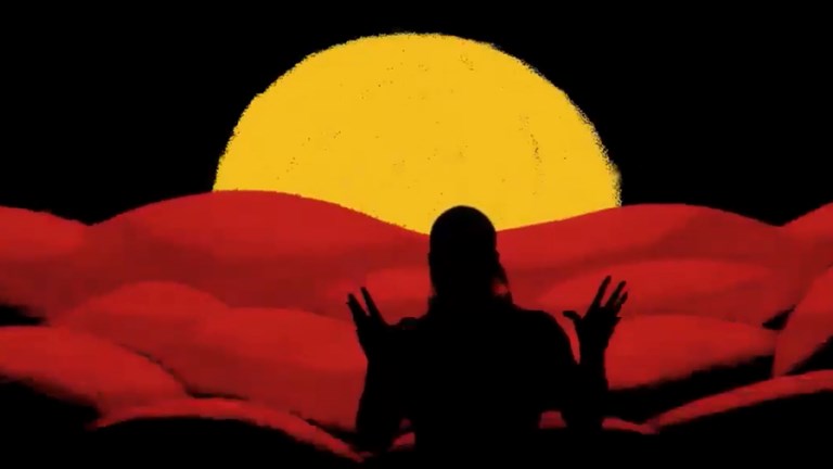 Still from Jida Gulpilil's music video, Dungala Wamayirr (Strong Murray River Person) song, created for the First Peoples exhibition.