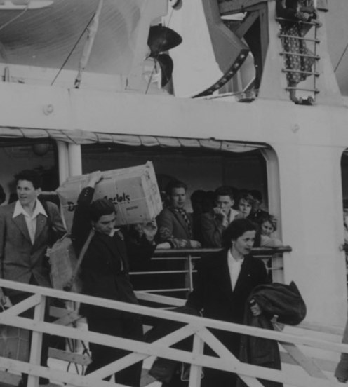 People disembarking from a ship