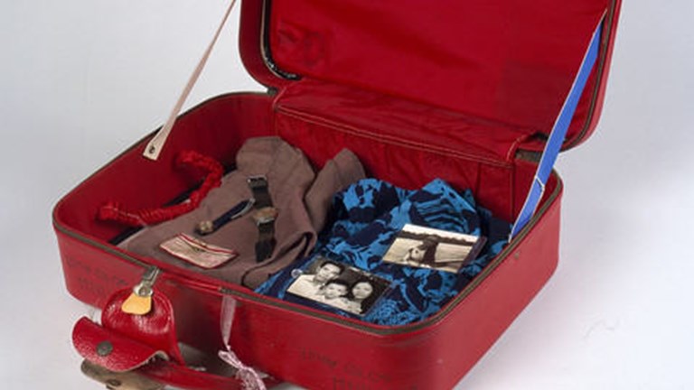 Red vinyl suitcase