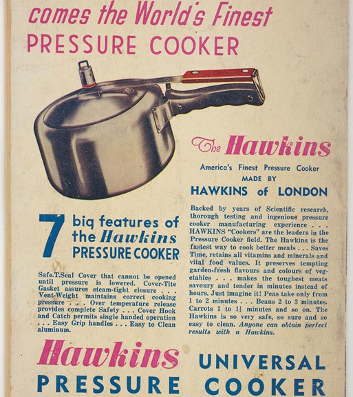 Pressure cooker advertisement from the The Australian Women's Weekly, 1948.