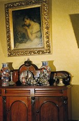 The interior of the drawing room at Emmarine, the Twycross family home at 23 Seymour Road, Elsternwick, showing various pieces of art work from the John Twycross collection as it was displayed in the home in the early to mid twentieth century.