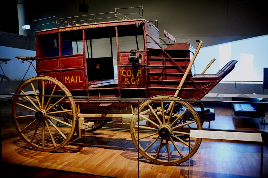 Melbourne Story Gallery featuring the Coach by Cobb & Co, 'Royal Mail', circa 1880.