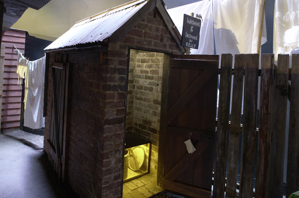 Recreated cottages of Little Lonsdale Street in Melbourne Story exhibition.