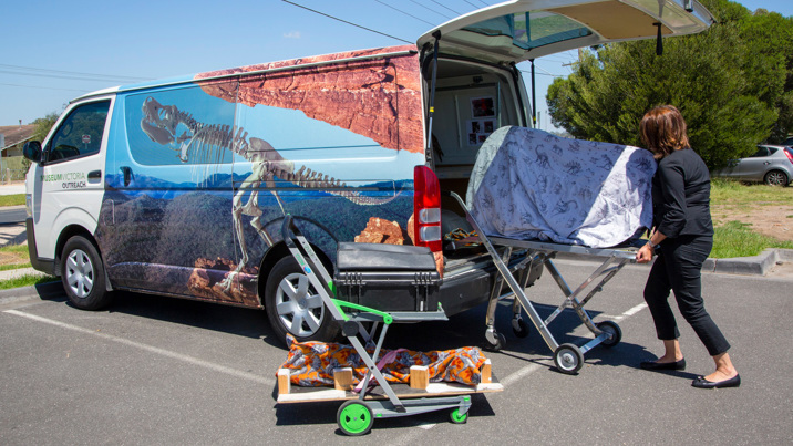 Outreach Program Presenter, loading specimens into the Museums Victoria outreach van. 