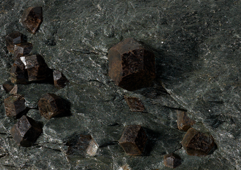 Detail of an almandine-chlorite schist specimen