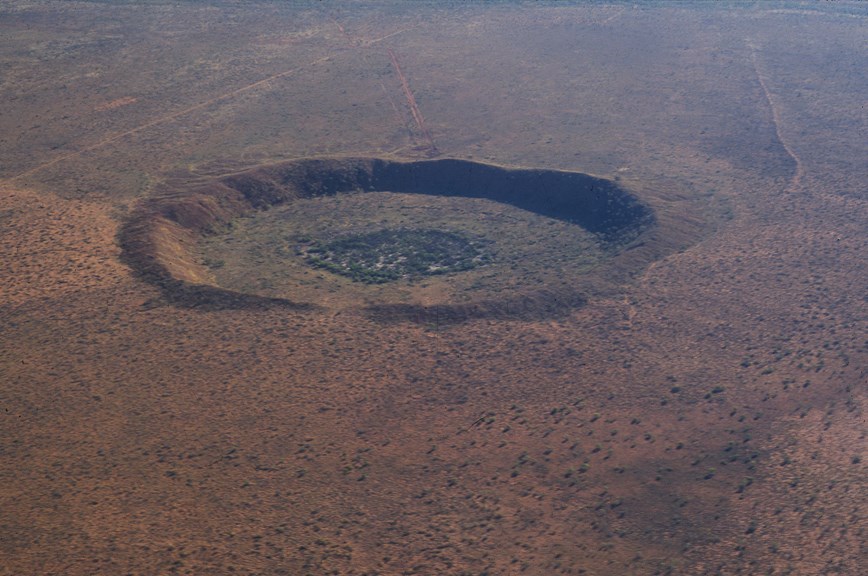 Aerial view of a meteorite impact crater