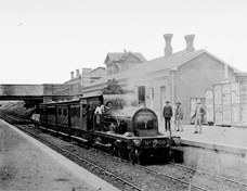 Melbourne and Hobsons Bay United locomotive no. 20, South Yarra Station, circa 1874