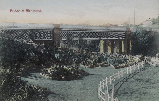Richmond Gardens, with Hawthorn Railway Bridge over the Yarra River in the background, circa 1900