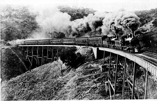 Melbourne Express, hauled by RX class steam locomotive, emerging from Sleeps Hill Tunnel, pre-1919