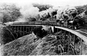 Melbourne Express, hauled by RX class steam locomotive, emerging from Sleeps Hill Tunnel, pre-1919