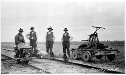 Ways and works branch staff with gangers trolley, Moama to Deniliquin line, 1923