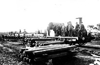 N class steam locomotive on ballast train, circa 1890