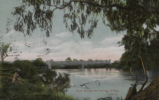 Railway bridge spanning the Murray River, Albury, circa 1910