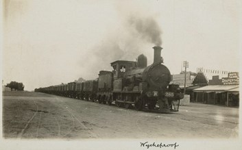 Goods train, Wycheproof, circa 1930. Steam engine is no. R 285