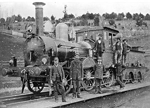 A steam locomotive on a turntable, Daylesford, 1890