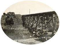 Temporary bridge over Woady Yallock Creek on the Gheringhap to Maroona line, 1912