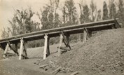 A bridge on timber trestles awaiting completion, on the Warragul to Noojee line, Neerim South, circa 1916