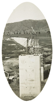 Piers under construction for the bridge over Sandy Creek on the Wodonga to Tallangatta line, Tallangatta, 1931