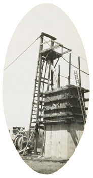Bridge under construction over Sandy Creek on the Sandy Creek deviation of the Wodonga to Tallangatta line, Tallangatta, circa 1930