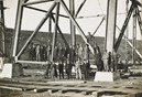 Inspection of the construction of the Maribyrnong River Viaduct on the Albion to Broadmeadows line, Keilor East, 1928