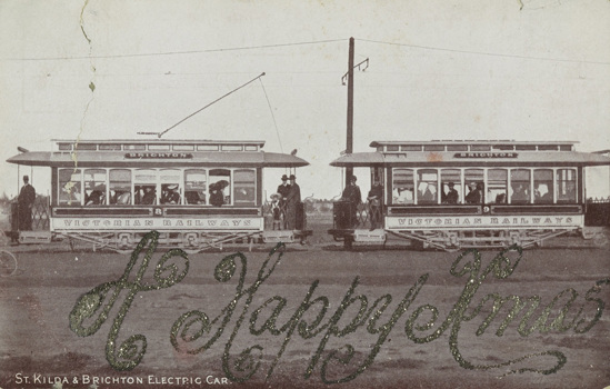 No. 8 and no. 9 electric trams, on the St Kilda to Brighton route, circa 1910