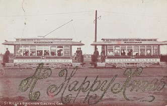 No. 8 and no. 9 electric trams, on the St Kilda to Brighton route, circa 1910