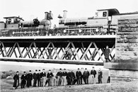 Two Y class steam locomotives testing the Moorabool Viaduct, 1894