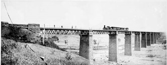 B class steam locomotive crossing the Moorabool Viaduct