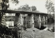 The completed combined road and railway bridge over the Snowy River at Orbost, on the Bairnsdale to Orbost line, circa 1921