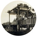Testing a newly constructed lift bridge over the Murray River at Gonn Crossing on the Murrabit to Stony Crossing line, circa 1928