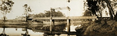 The completed bridge over the Murray River at Gonn Crossing on the Murrabit to Stony Crossing line, circa 1928