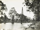 Constructing a rail bridge over the Murray River on the Yarrawonga to Oaklands line, Yarrawonga, circa 1930