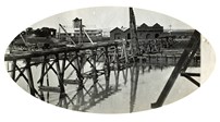 A temporary timber bridge over the Mitchell River on the Bairnsdale to Orbost line, circa 1916