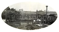 Concreting in progress for Pier no. 2 of the Mitchell River Bridge on the Bairnsdale to Orbost line, circa 1914