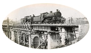 Bridge over the Nicholson River, Bairnsdale to Orbost line, circa 1915. Test with two 117t A2 class steam locomotives
