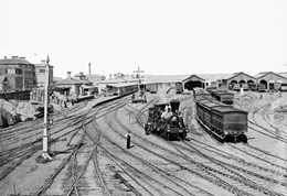 B class locomotive no. 64, Spencer Street Station, circa 1872