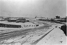 Goods shed under snow, East Ballarat, Christmas Day 1901