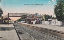 Steam train arriving at Armadale Railway Station, post-1910