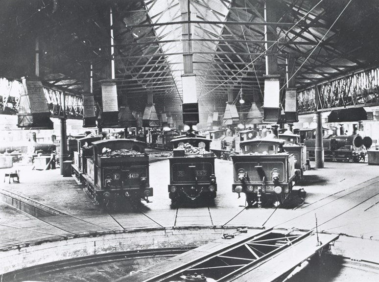 Interior of North Melbourne loco depot, 1940s