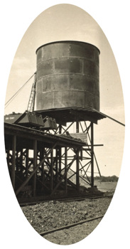 The completed 24,000 gallon water tank at Balranald, 1927. Balranald was the last station on the Moama to Balranald line.