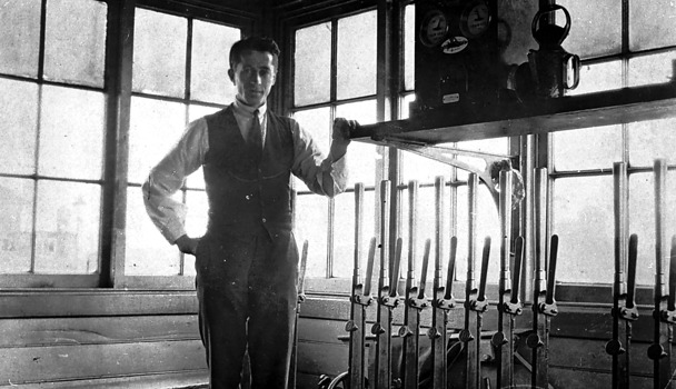 Signal staff inside a signal box, Melbourne, circa 1930