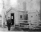 Gatekeeper at Doveton Street railway gates, Ballarat, circa 1900