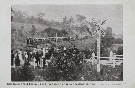 Gembrook train leaving Ferntree Gully prior to an accident, 28 January 1906